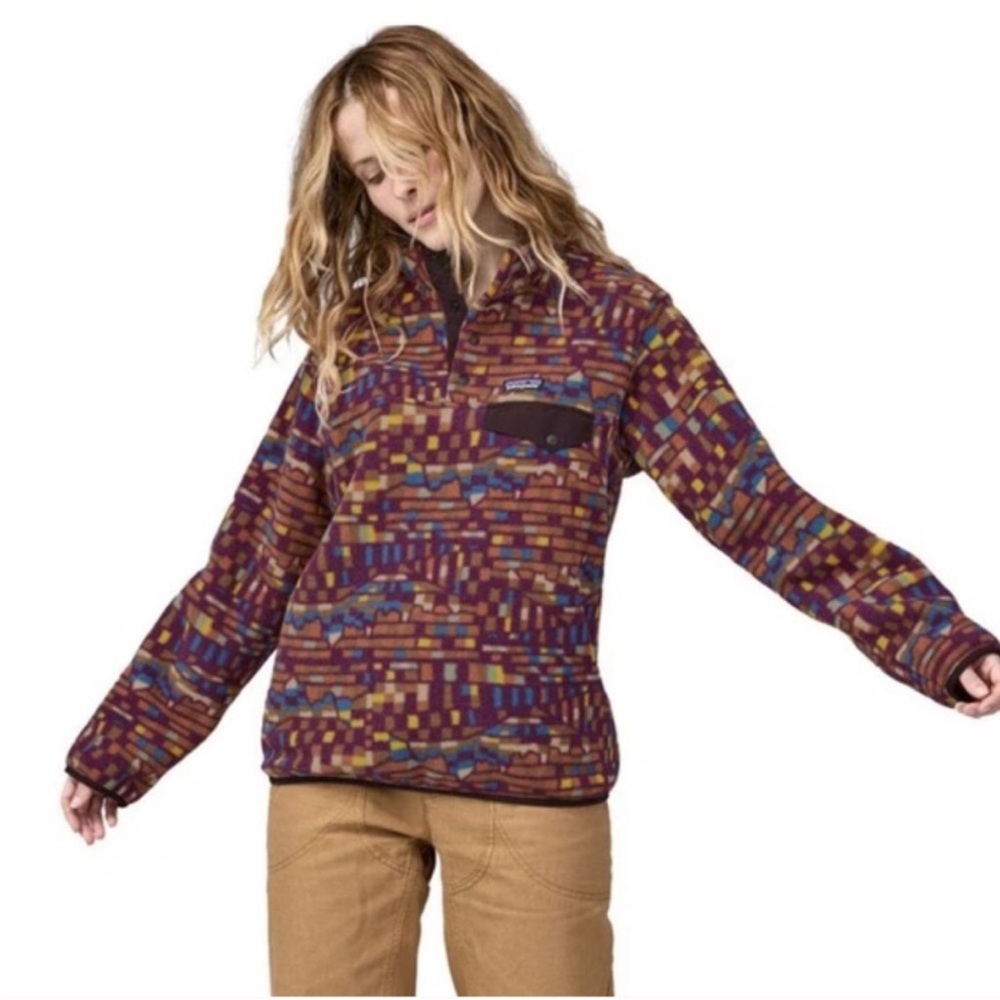 Patagonia Synchilla Snap T Pullover Womens XS Night Plum Fitz Roy Patchwork New